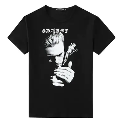 European Men's White Graphic T-Shirt Slim Fit Round Neck