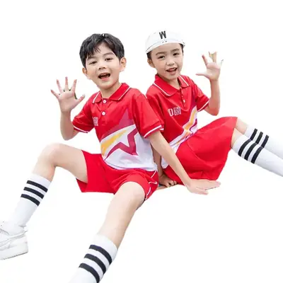 Children's Red Cotton Sports Suit Summer School Uniform