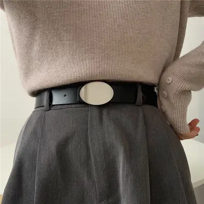 Korean-style Women's Belt with Oval Buckle