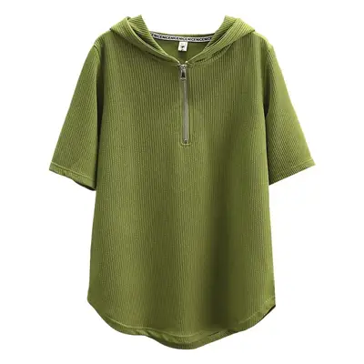 Green Hooded T-Shirt for Plus Size Women 100kg