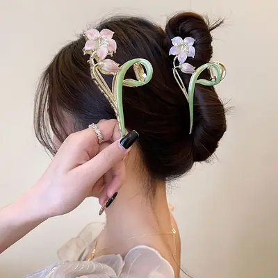 Mori Green Floral Hairpin Clip Spring Summer New Fashion