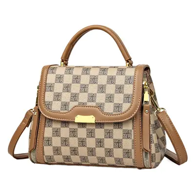Korean Style Women's Handbag Brown Checkered Shoulder Crossbody