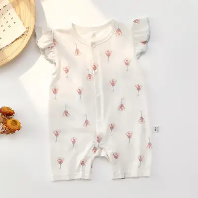 Baby Cotton Floral Jumpsuit Summer Short Sleeve