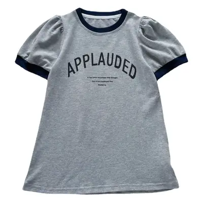 Girls Grey Letter Print Short Sleeve Summer Dress