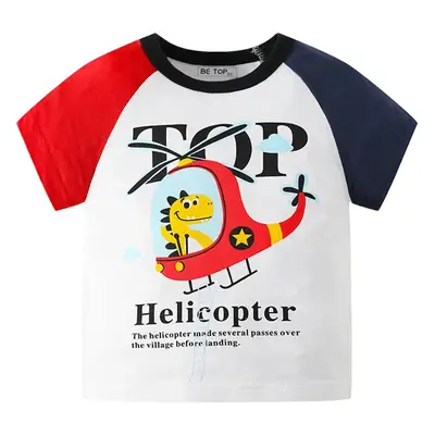 Beige Helicopter Cartoon T-Shirt for Boys Small Medium