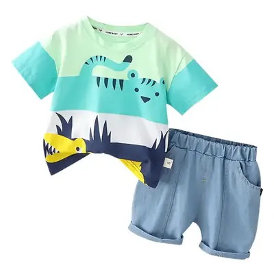 Kids Cotton T-Shirt Shorts Set Green Blue New Summer
