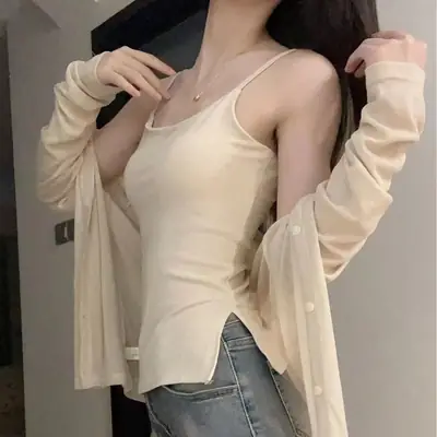 Japanese Style Retro Hong Kong Style One-piece Irregular Swing Camisole Solid Color Inner Top Women's Camisole Spice Girl