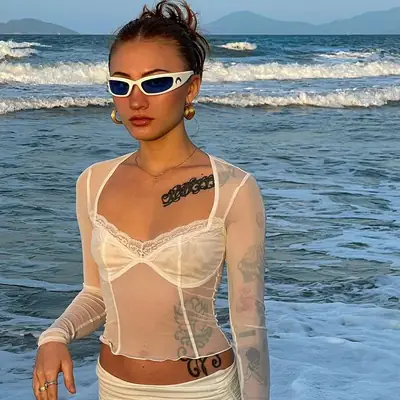2022 Sexy Mesh Long Sleeve Tops Wholesale