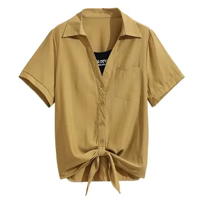2023 Fake Two-Piece French Style Meat Cover Shirt Women Summer Polo Top
