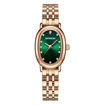 Women's Rose Gold Oval Quartz Watch with Crystal Dial