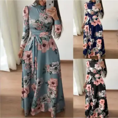 Women's Printed Strap Dress Black Floral Winter Casual