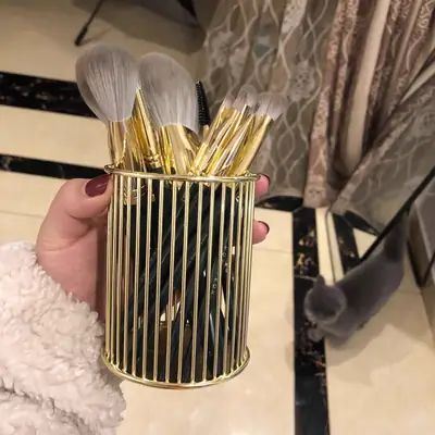 Golden Wrought Iron Makeup Brush Storage Bucket