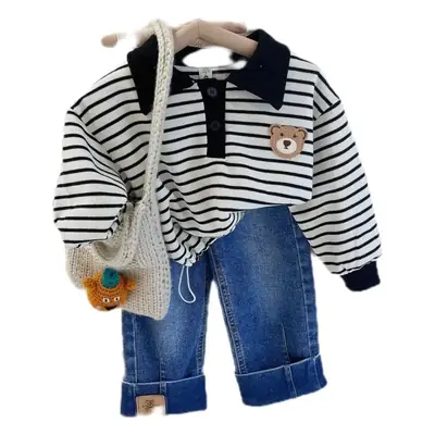 Children Striped Pullover Sweater Set with Shorts
