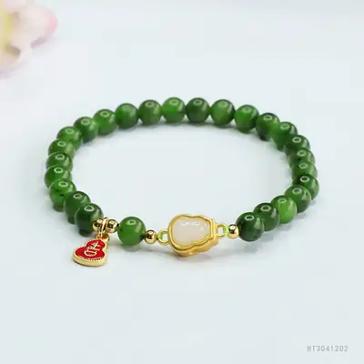 Green Jade Bracelet with Heart Pendant for Women