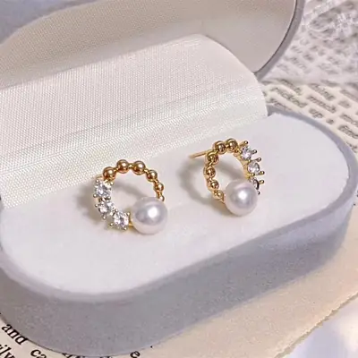 14K Gold Pearl Earrings for Women