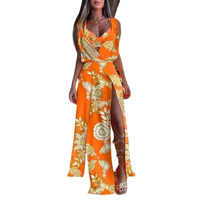 2023 Tropical Print Two-Piece Suit Set Yellow Orange