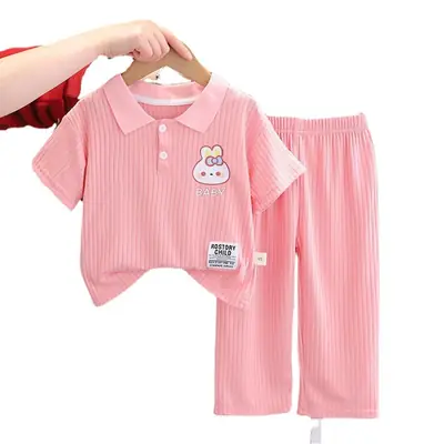 Girls Green Smile Face 2-Piece Summer Suit 2023