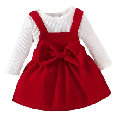 Cross-Border Ins Infant Girl Spring & Fall Pure Color Long-Sleeved Triangle Hoodie Bow Suspender Skirt Trendy