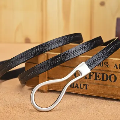 Women's Green Embossed Leather Belt with Ring