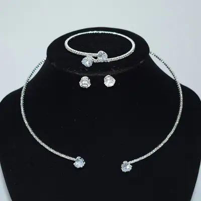 Three Piece Pearl Diamond Necklace Set Gold Plated