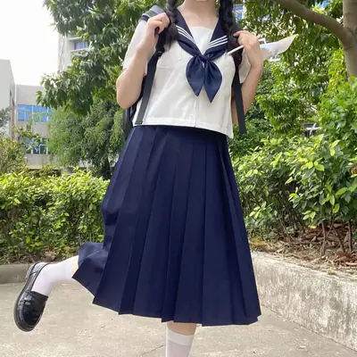 Japanese College Sailor Suit Navy Blue Skirt White Top
