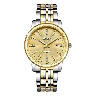 Longbo Gold Quartz Couple Watch with Calendar & Waterproof