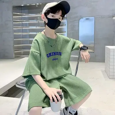 Men's Light Blue Zhongda Shorts Set with Graphic Tee