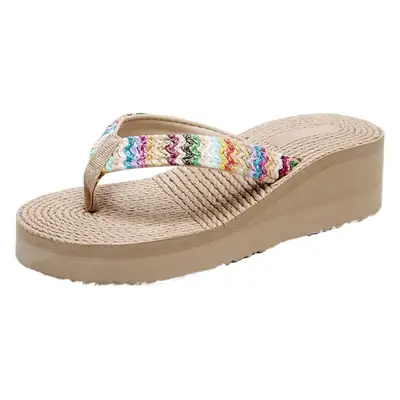 Summer New Imitation Straw Wedge Flip Flops Women PP Grass Beach Leisure Thick Bottom Outer Wear Sandals and Slippers Factory Direct Supply