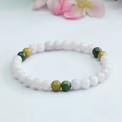 Guan Yu Natural Jade Bracelet with Green & Gold Beads