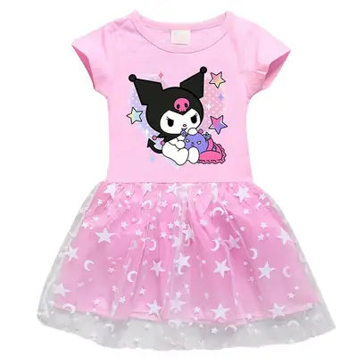 Korean Style Girl's Purple Star Mesh Dress
