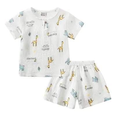Children Printed Cotton Linen Shorts Suit Summer Baby