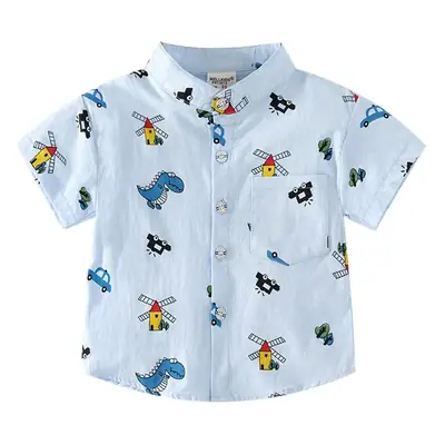 New Cartoon Short Sleeve Boys Shirt Light Blue