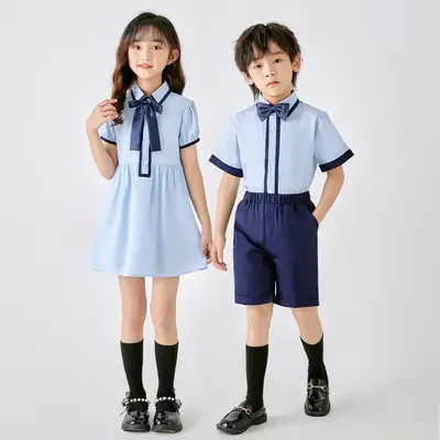 Children's Blue School Uniform Shorts Set Summer School Wear