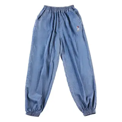 Girls Blue Cotton Trousers Summer Wear Large