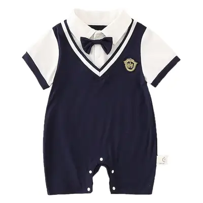 Baby Navy Blue Bowtie One-Piece Summer Outfit