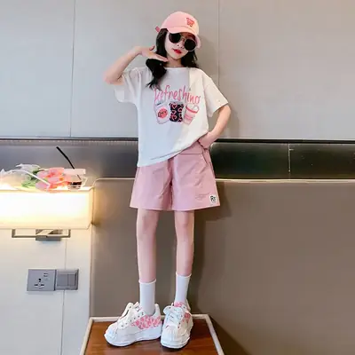 Girls Summer 2-Piece Short Sleeve Shorts Set Mint Green