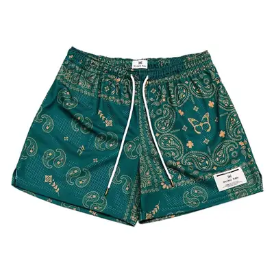 Brown Paisley Drawstring Shorts for Men Women Large