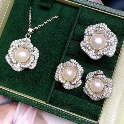 Freshwater Pearl Necklace Set 3-Piece Elegant Jewelry