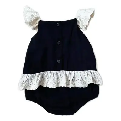 Baby Girl's Lace One-Piece Nightwear Set Black & Cream