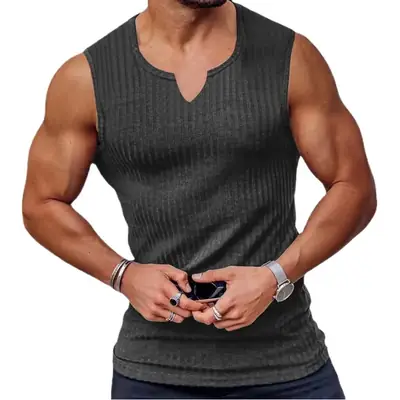 Men's Black Knitted Slim Fit Vest with V-Neck