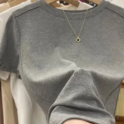 Women Summer T-Shirt Maroon Round Neck Slim Fit