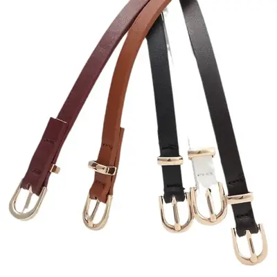 Women's Black Leather Belt with Gold Buckle Retro Style