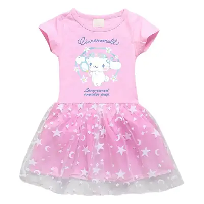 2023 New Arrival Blue Cartoon Girl's Dress Half Sleeve Summer