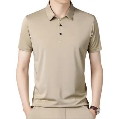 Men Navy Polo T-Shirt Short Sleeve Ice Silk