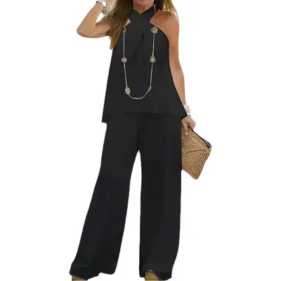 2025 New Halter Neck Wide Leg Pants Suit Set