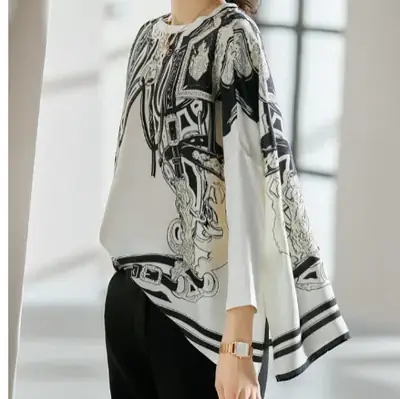 Women Dolman Sleeve Satin Top Black White 2023