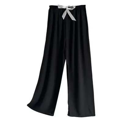 Women Cotton Silk Wide Leg Pants Blue Large