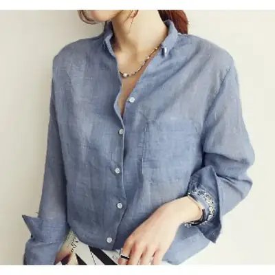 Women Cotton Linen Long Sleeve Shirt Sun Protective Harajuku Style