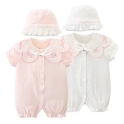 Baby One-piece Short Climbing Clothes Pink & White