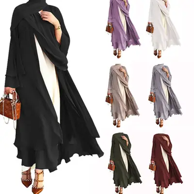 Plus Size Chiffon Robe Skirt Maroon Middle Eastern Long Coat